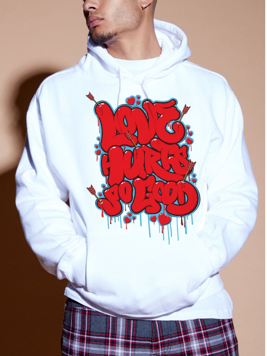 

LW Men Letter Print Oversized Hoodie, White