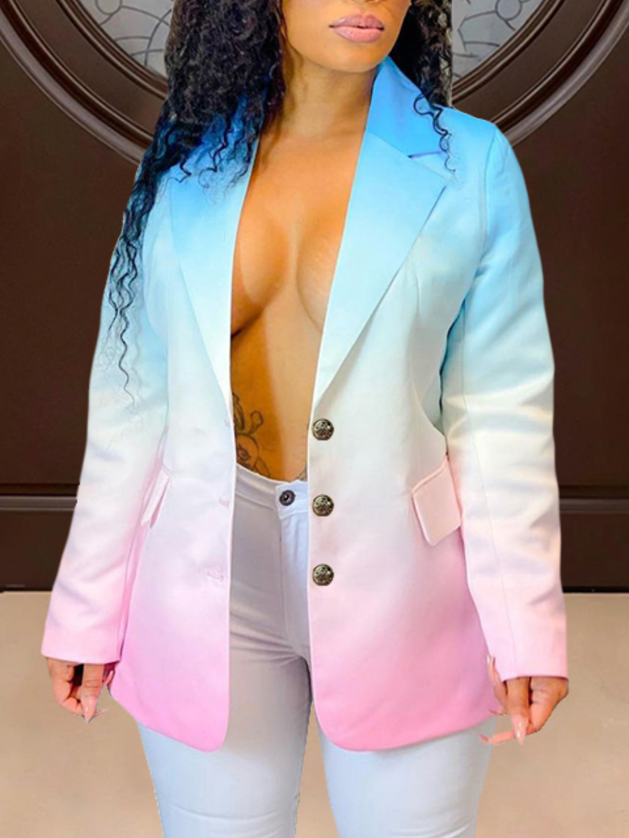 

LW Gradient Button Design Blazer, Blue