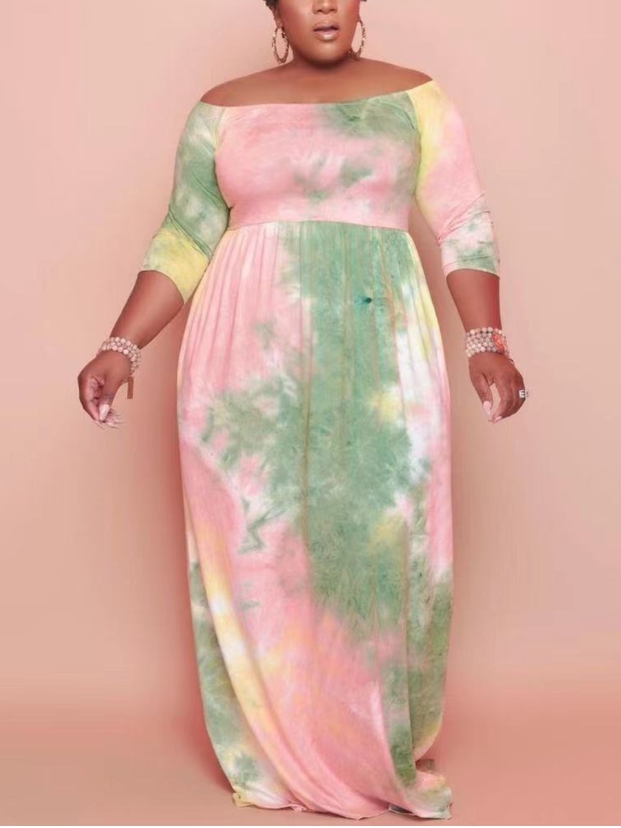 

LW Plus Size Off The Shoulder Tie-dye Dress, Light pink