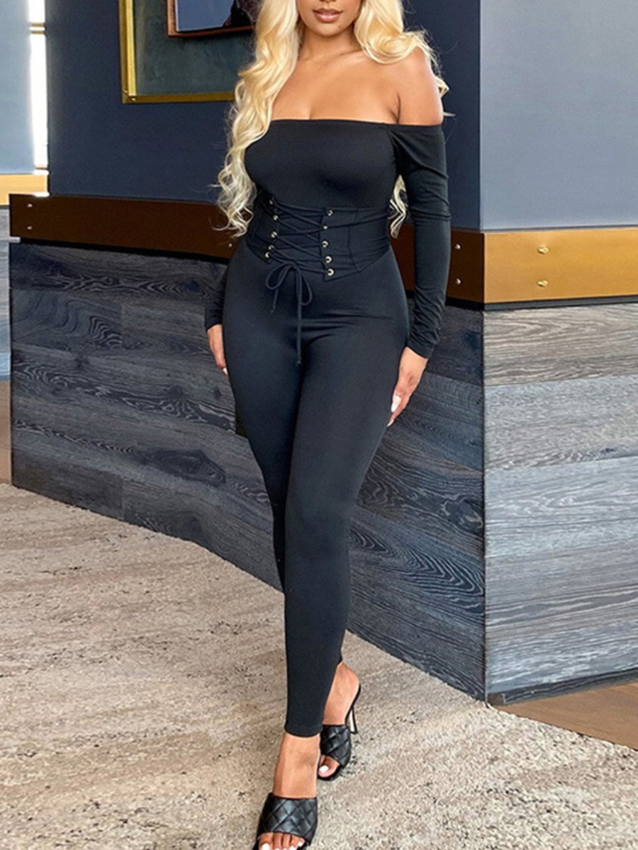 

Lovely Off The Shoulder Bandage Design Jumpsuit, Black