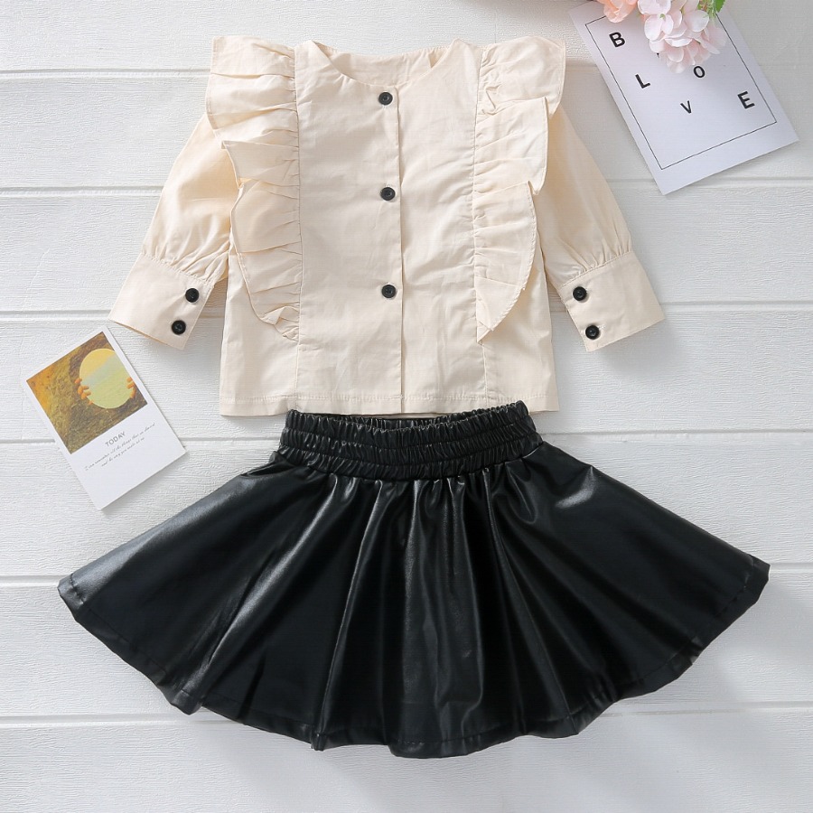 

LW COTTON Girl Material Series Flounce Design Skirt Set, Beige