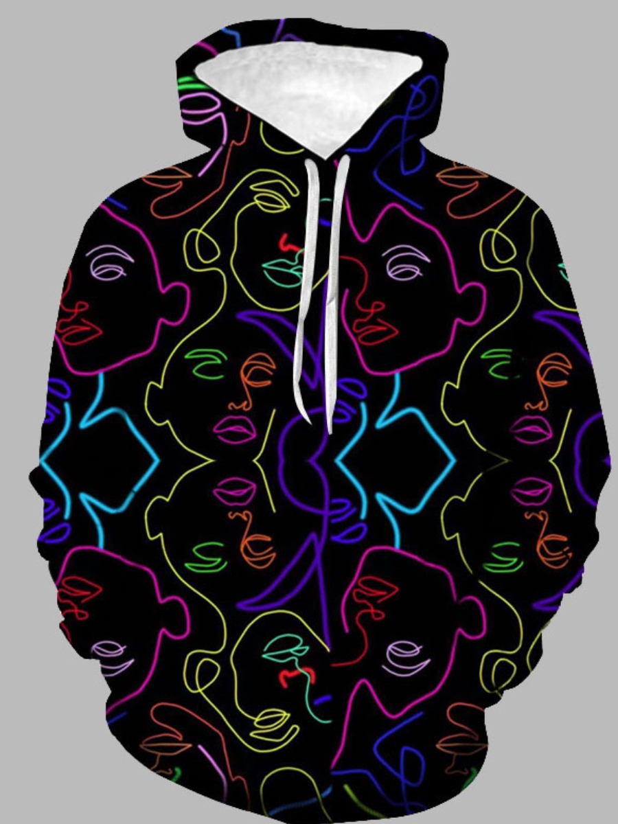 

LW Men Figure Print Oversized Hoodie, Black