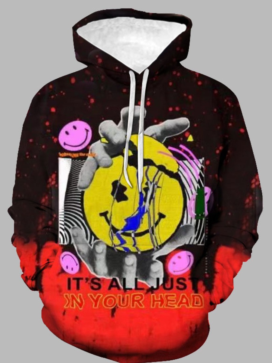 

LW Men Cartoon Letter Print Oversized Hoodie, Black