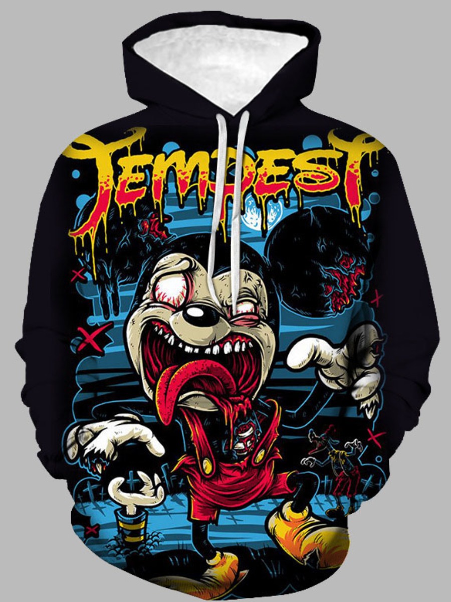 

LW Men Cartoon Letter Print Oversized Hoodie, Black