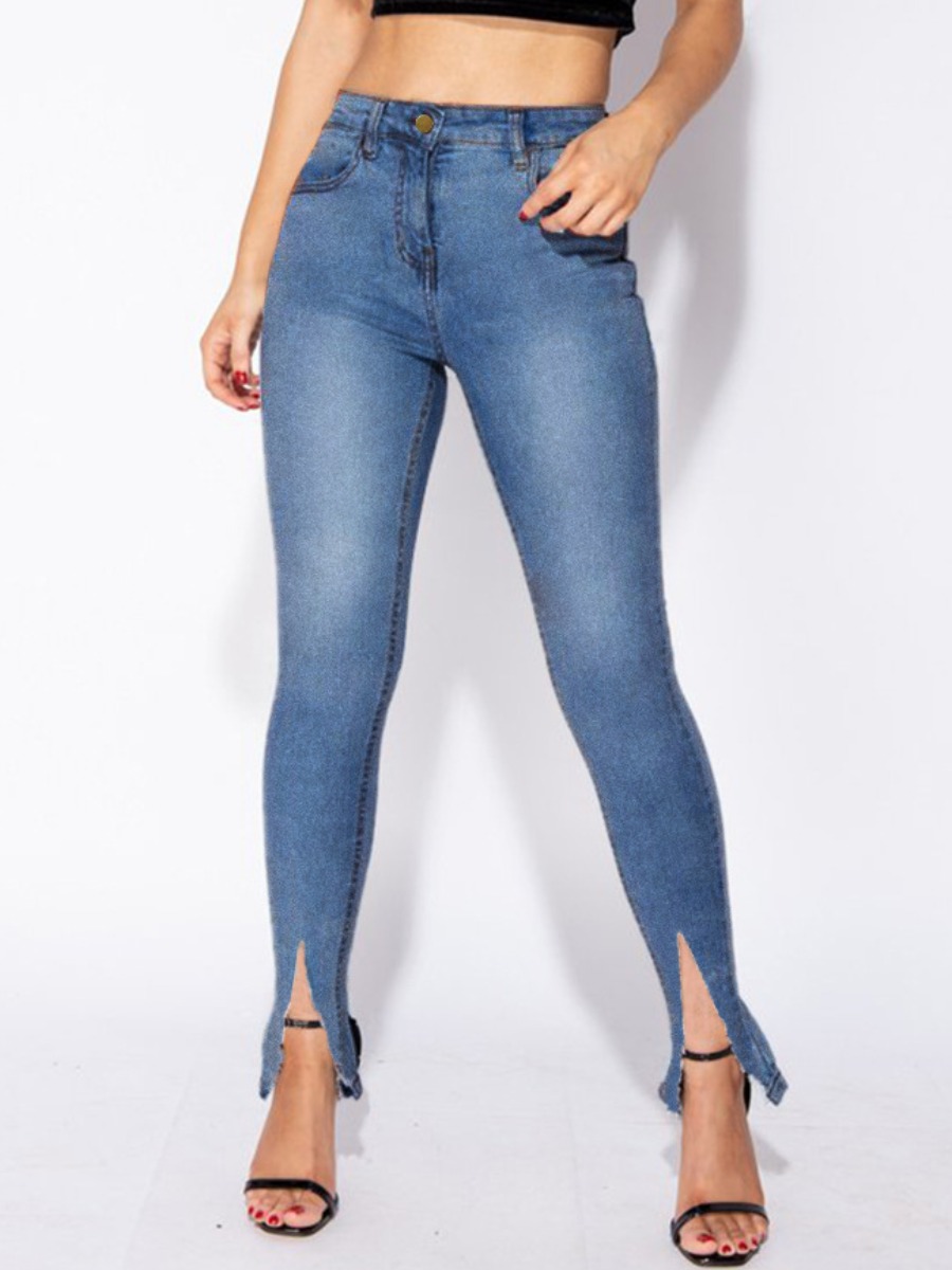 

LW High-waisted Stretch Slit Jeans, Blue