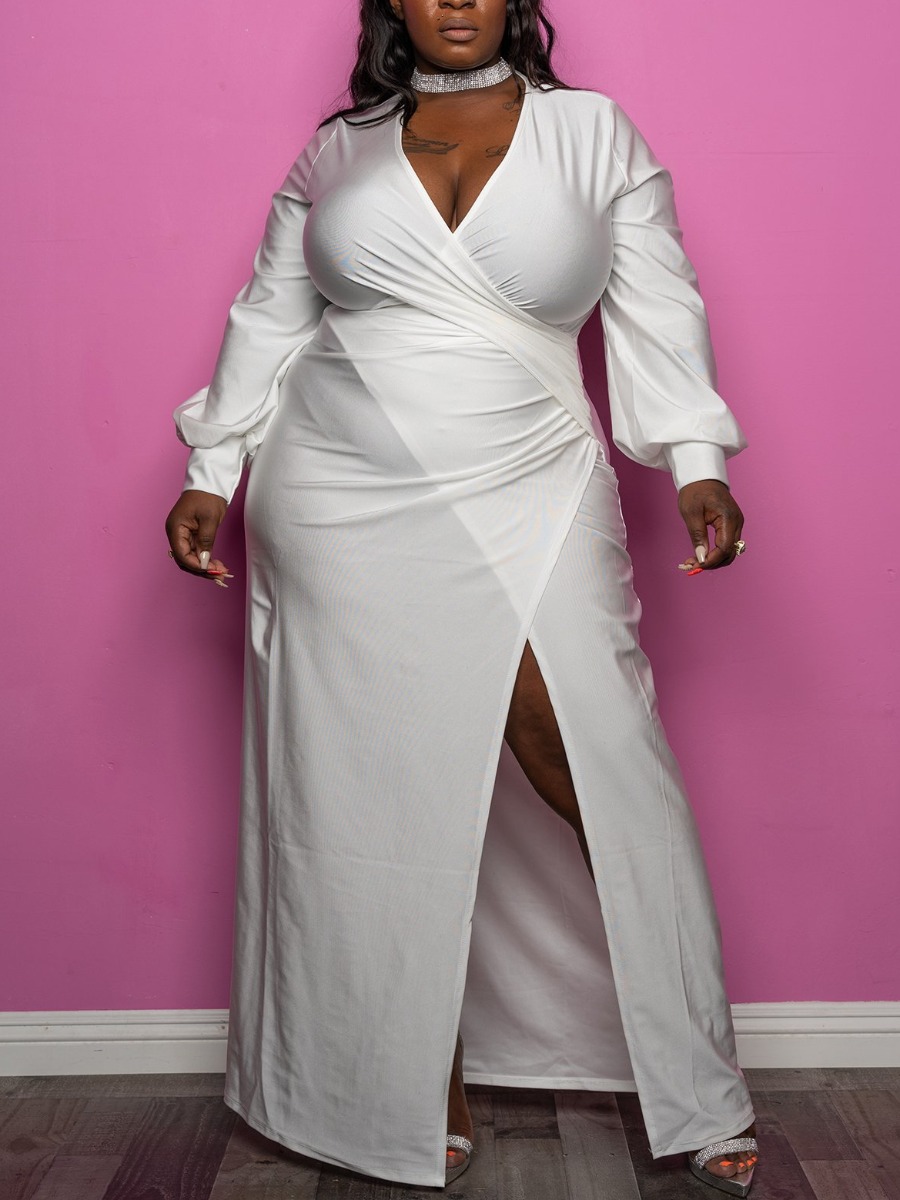 

LW Plus Size Wrap Split A Line Dress, White