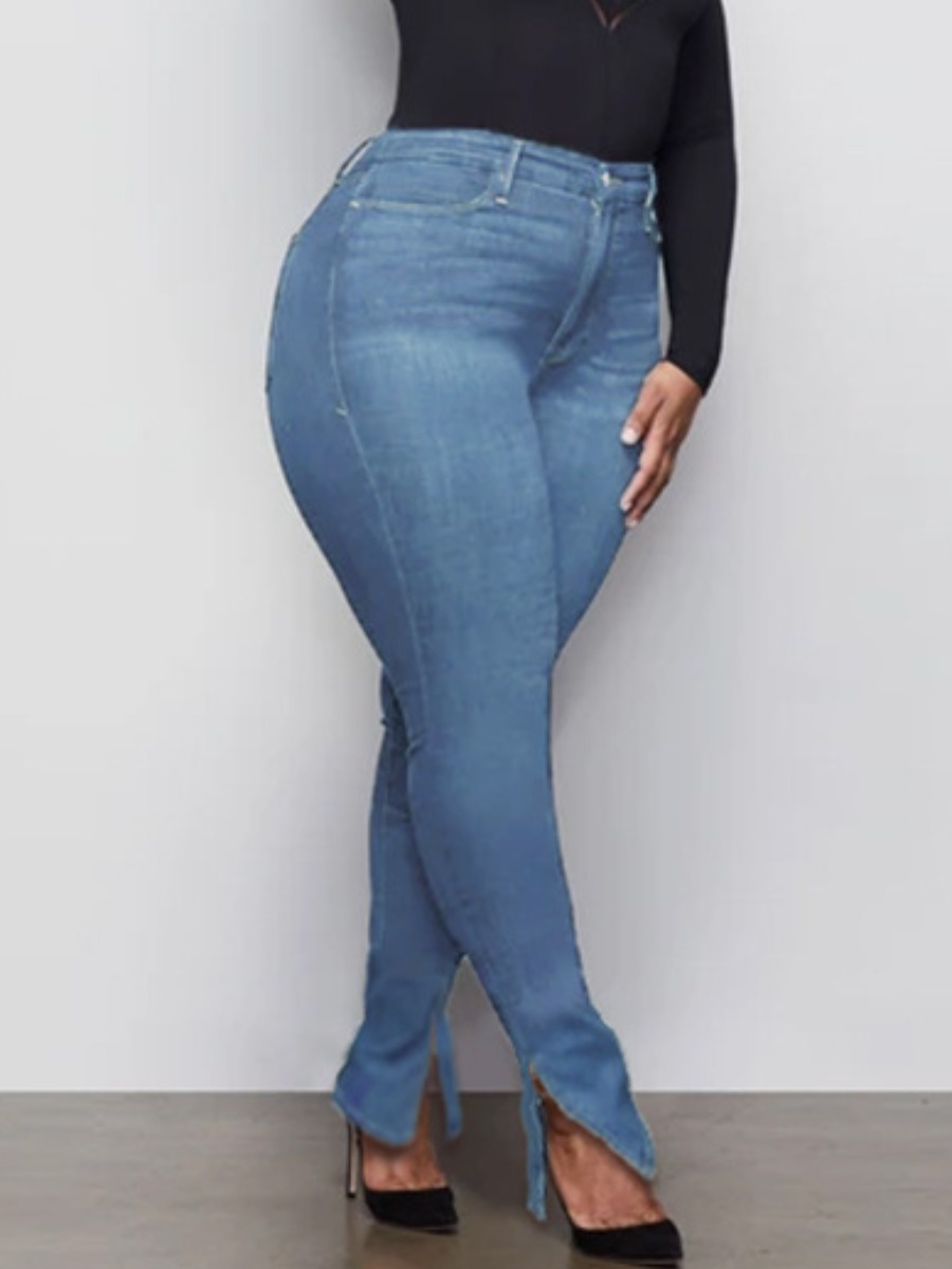 

LW High-waisted Slit Jeans, Blue