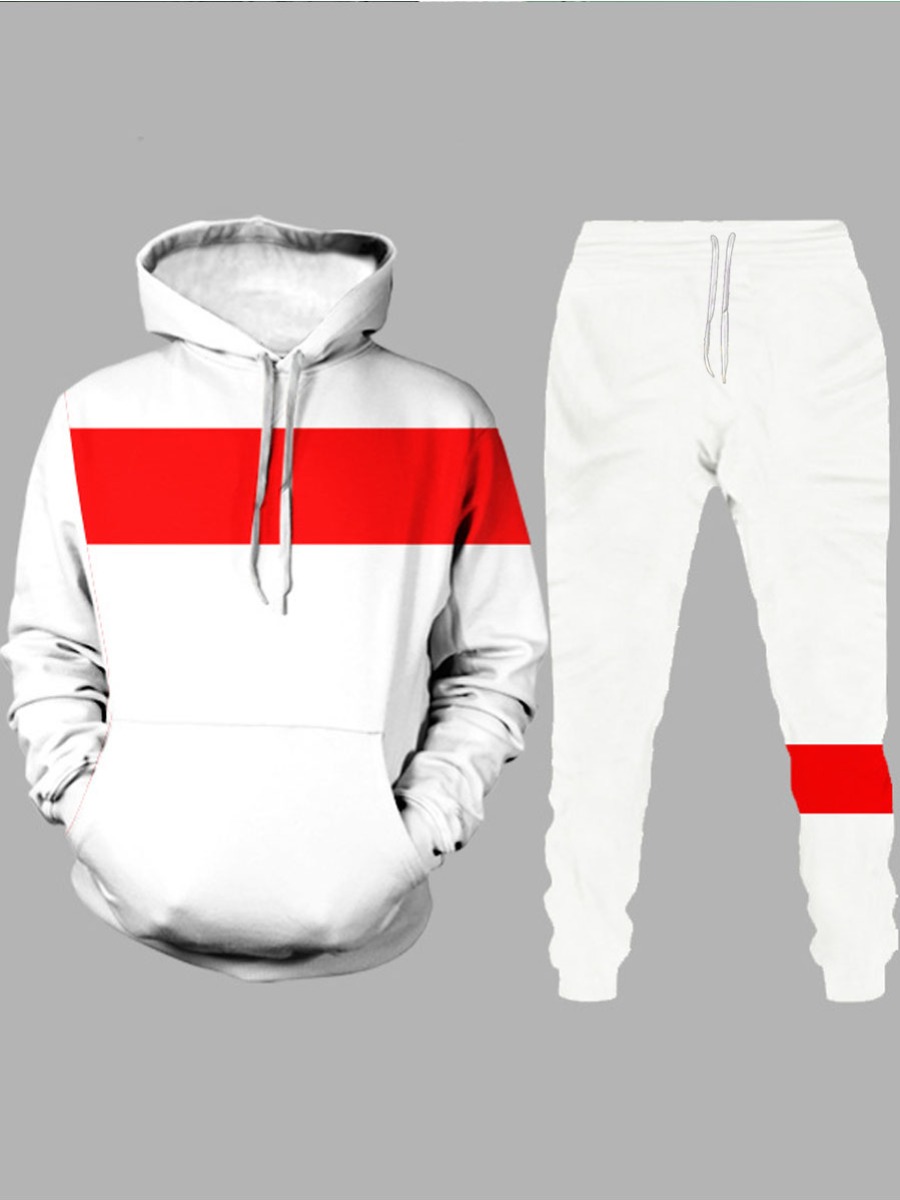 

LW Men Color-lump Drawstring Pants Set, White