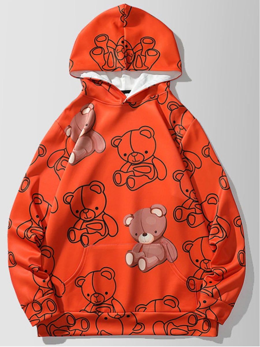

LW Men Abstract Cartoon Print Oversized Hoodie, Jacinth
