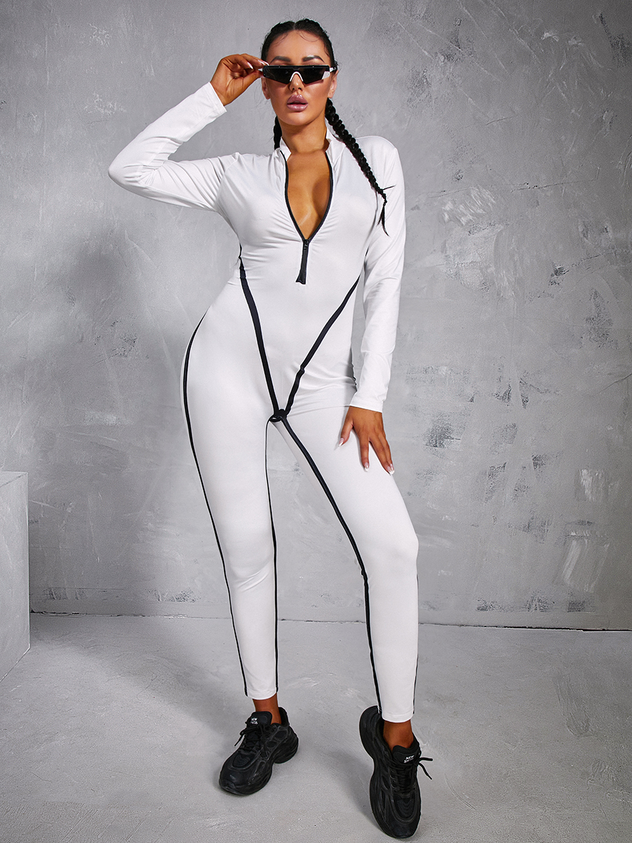

LW Patchwork Zipper Design Jumpsuit, White