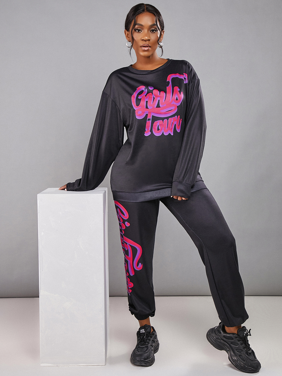 LW Dropped Shoulder Letter Print Pants Set