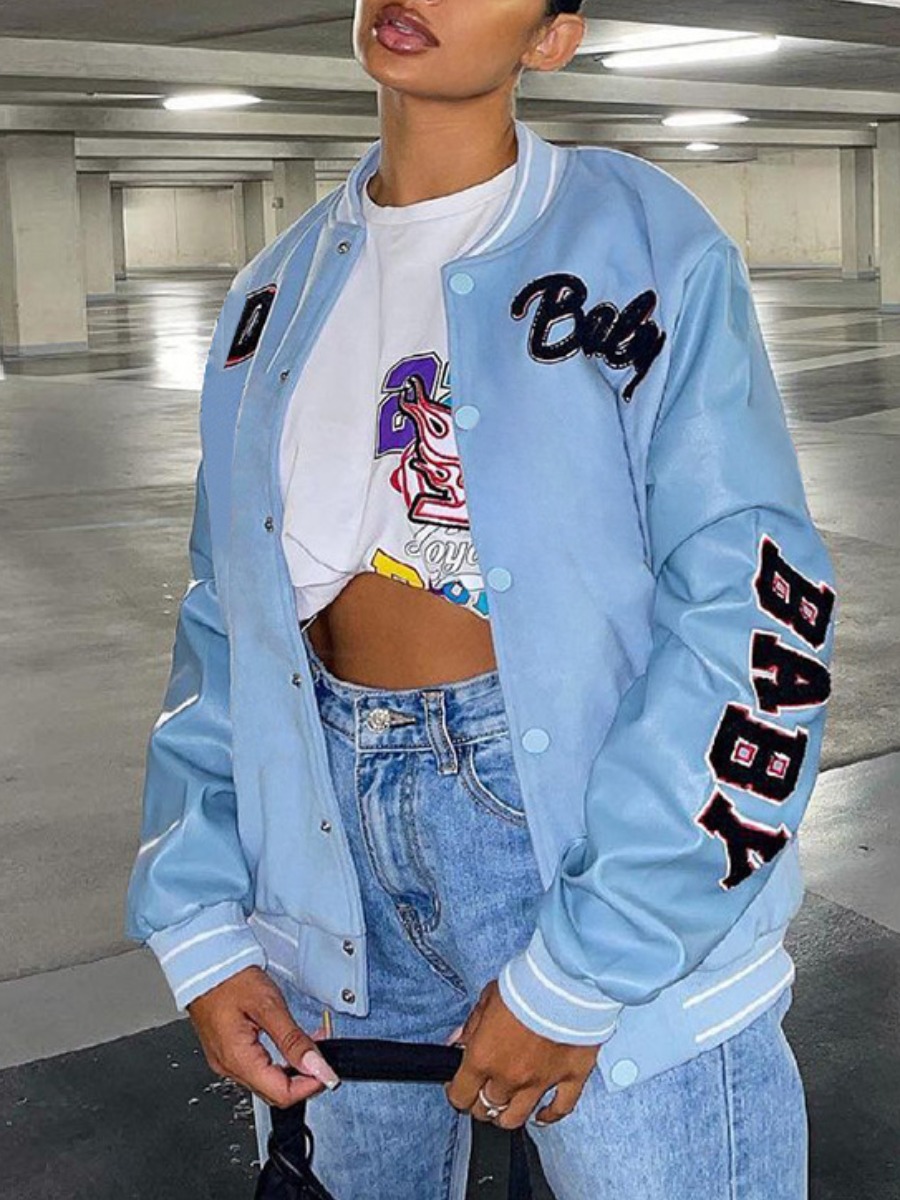 

LW Letter Print Oversized Coat, Blue