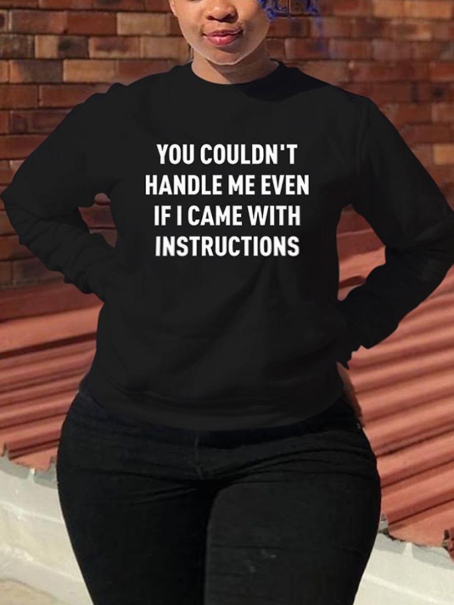 

LW Plus Size Letter Print Oversized Hoodie, Black