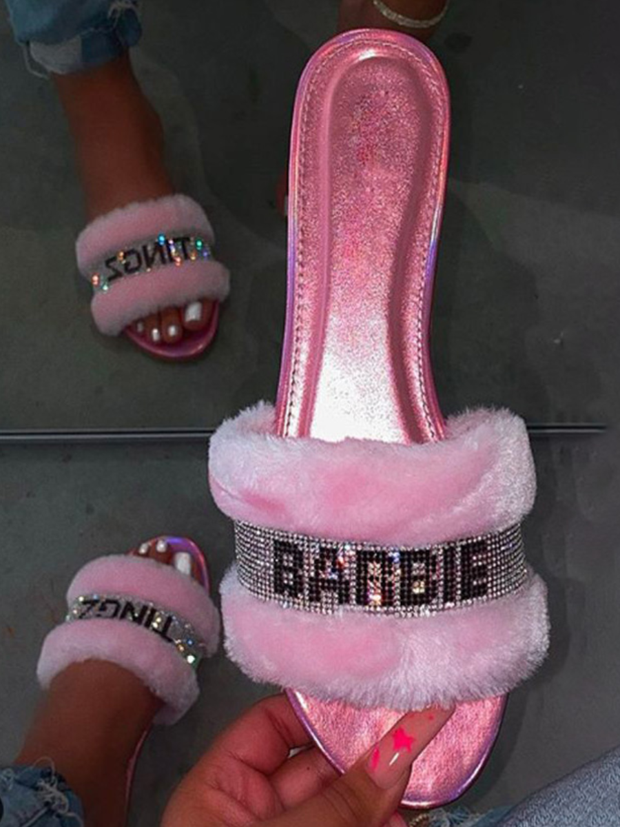 LW Sequined Letter Plush Slides