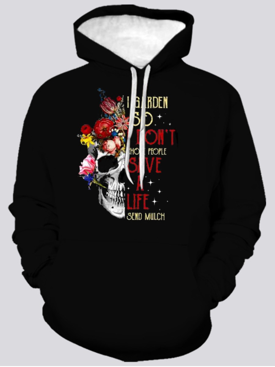 

LW Men Skull Head Floral Print Oversized Hoodie, Black