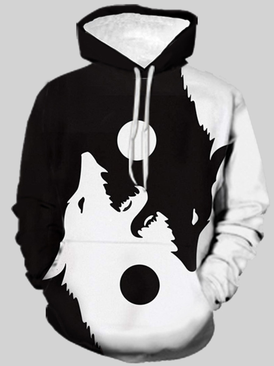 

LW Men Animal Print Oversized Hoodie, Black