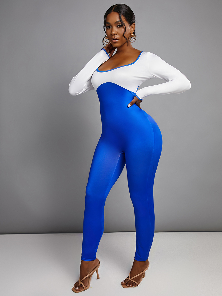 LW U Neck Cut Out Patchwork Jumpsuit