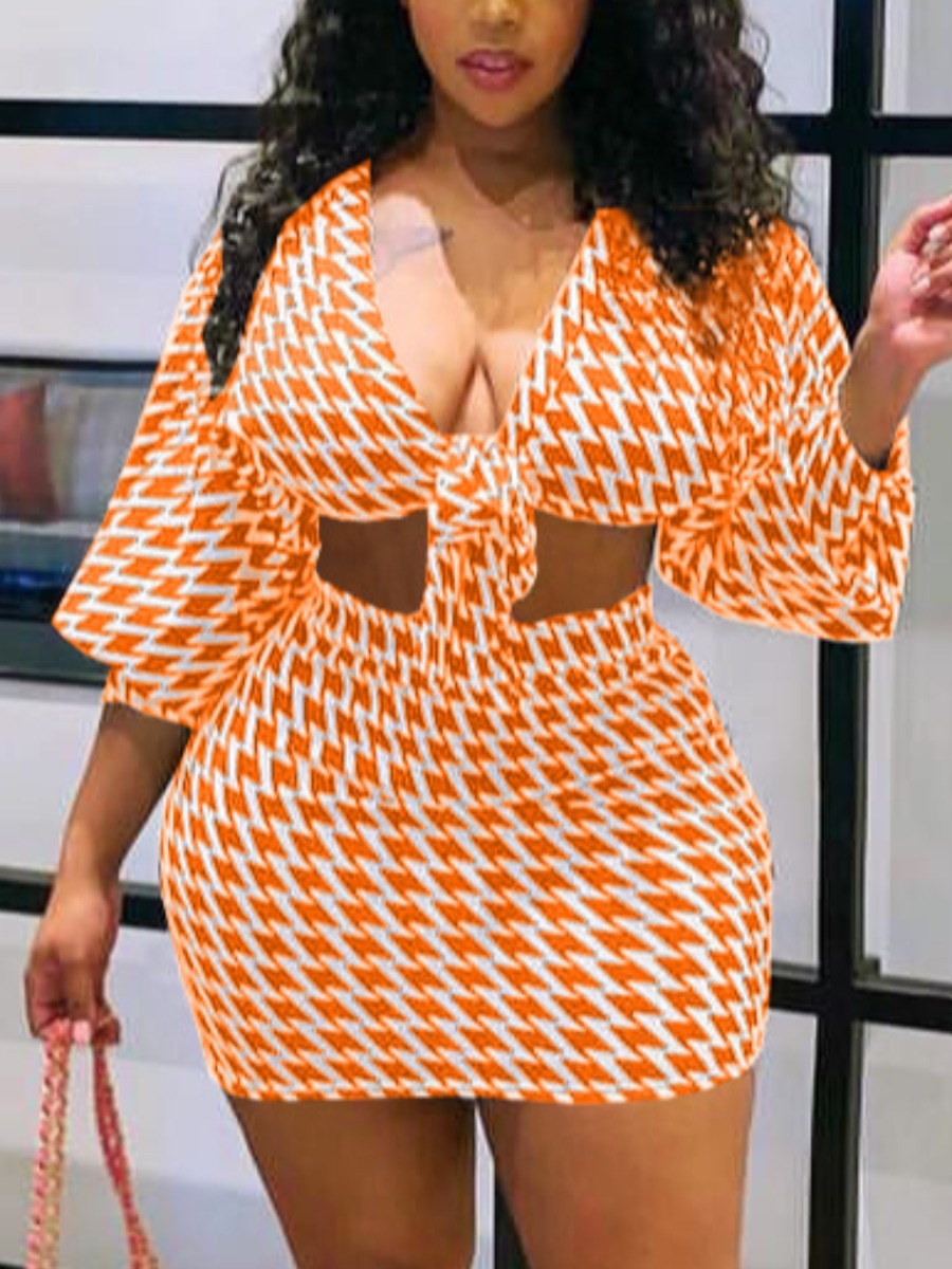 

LW Plus Size Plaid Print Crop Top Skirt Set, Croci