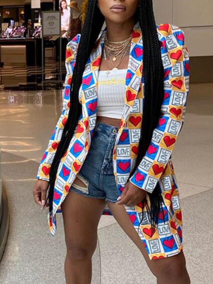 

LW BASICS Heart Letter Print Blazer, Multi