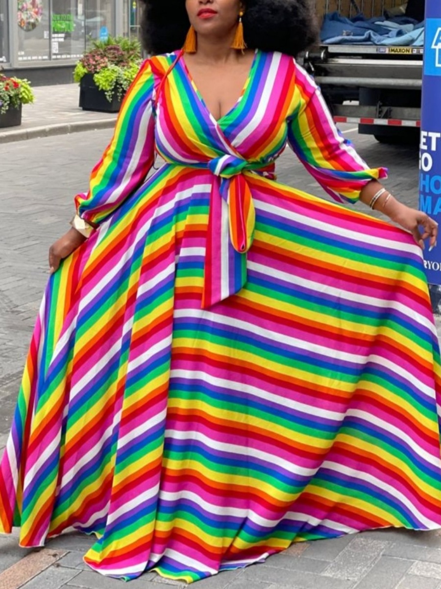 

LW Plus Size Striped A Line Dress, Multicolor mstn