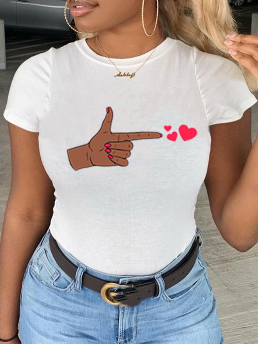 

LW BASICS Hand Heart Print T-shirt, White