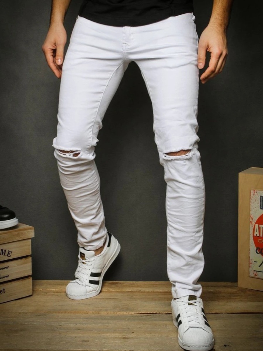 

LW Men Mid Waist Ripped Jeans, White