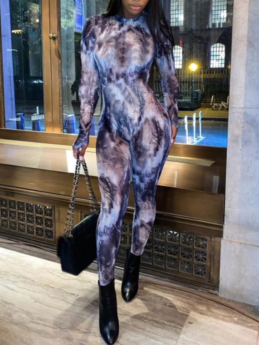 

Lovely Round Neck Tie-dye Jumpsuit, Multi