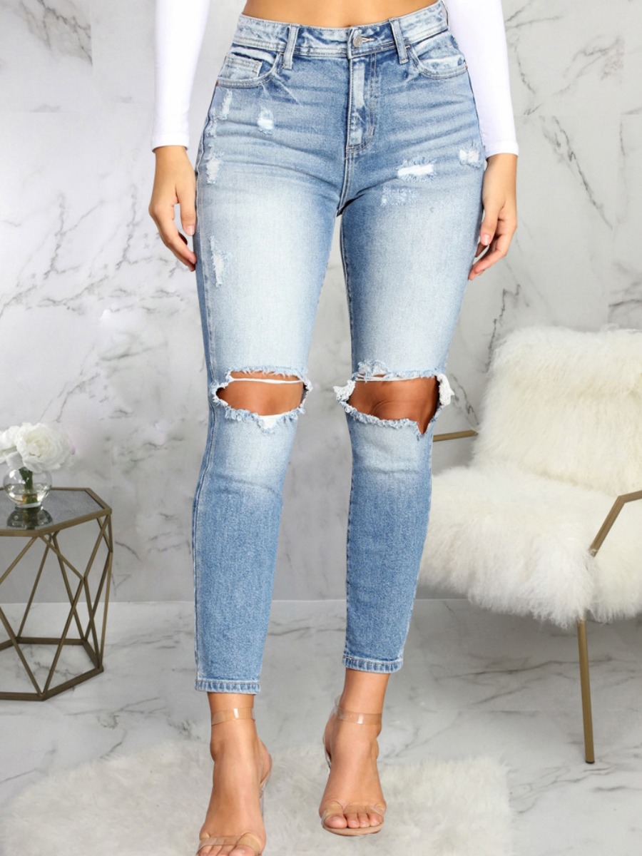 

LW Mid Waist Ripped Jeans, Blue