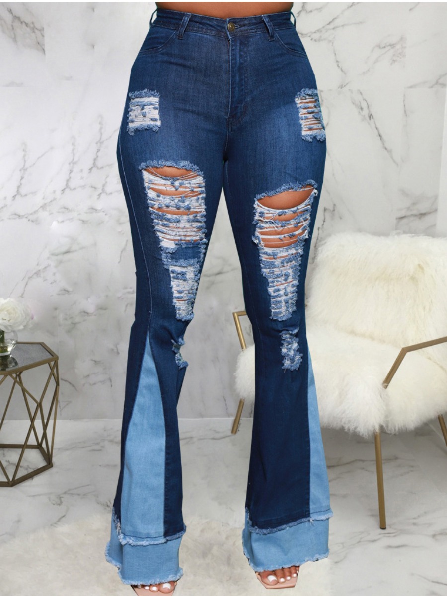 

LW Ripped Flared Jeans, Blue