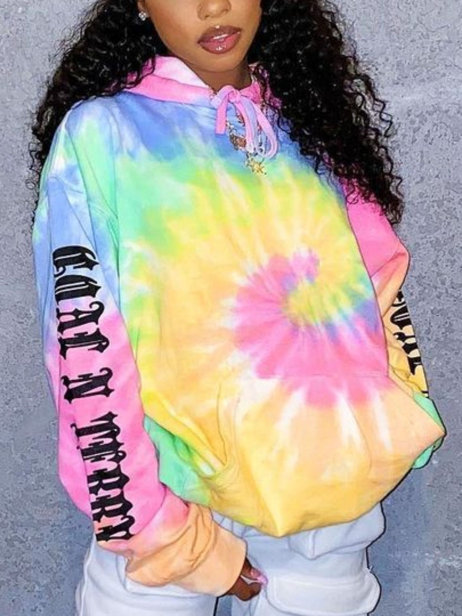 

LW BASICS Letter Print Tie-dye Oversized Hoodie, Multi