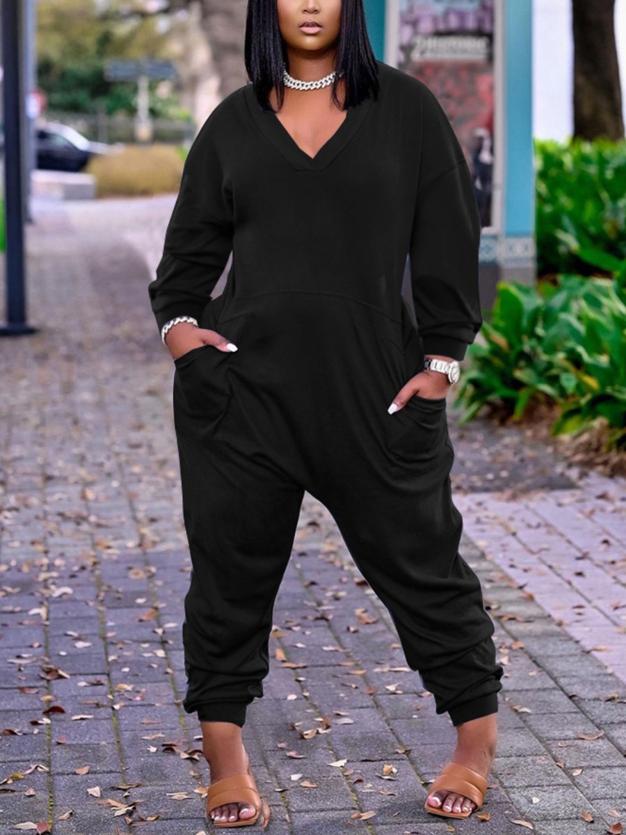 

LW BASICS Plus Size Pocket Design Oversized Jumpsuit, Black