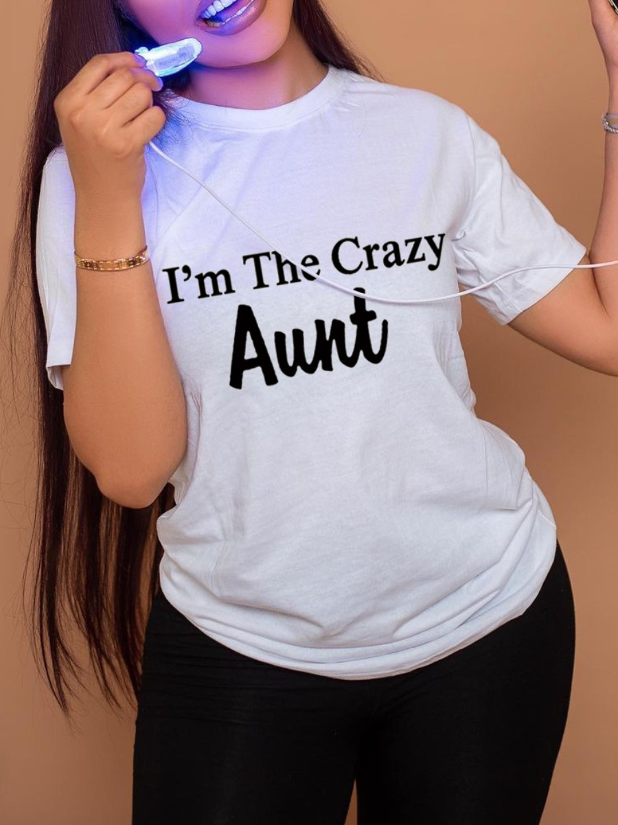 

LW Round Neck Letter Print T-shirt, White