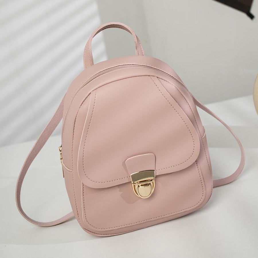 

LW Metallic Lock Leather Backpack, Pink