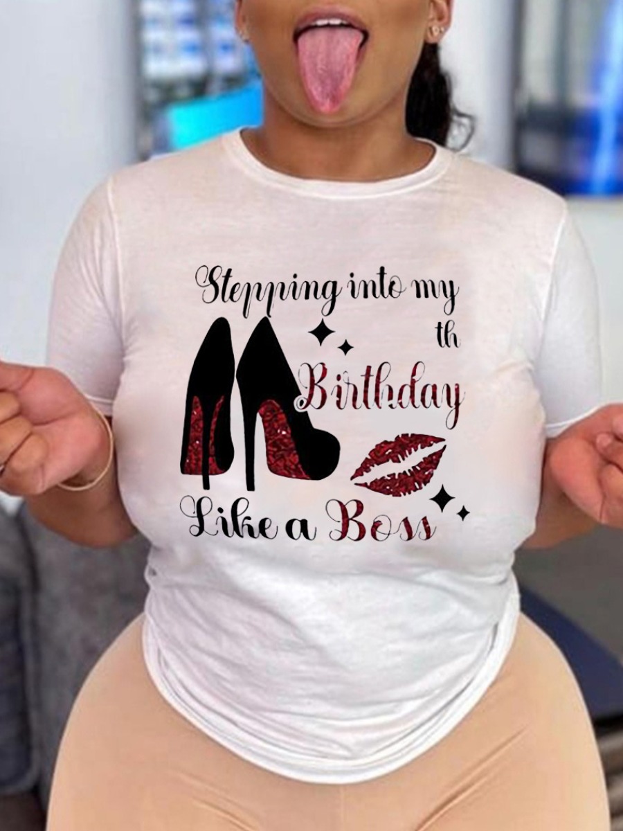 

LW Plus Size Lip Letter Print T-shirt, White