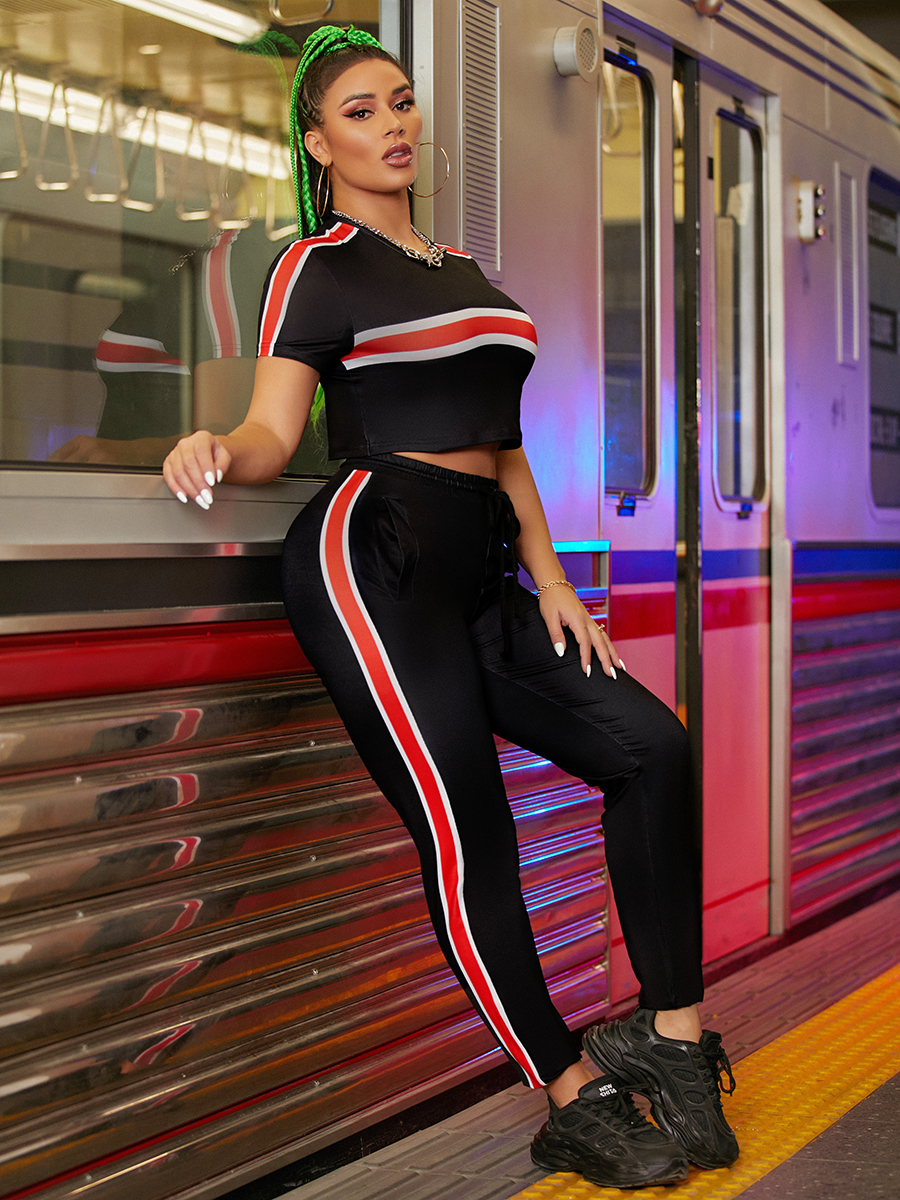 LW Striped Drawstring Two Piece Pants Set