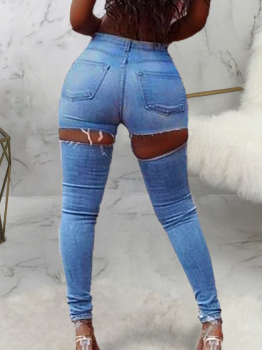 

LW High-waisted Ripped Jeans, Blue