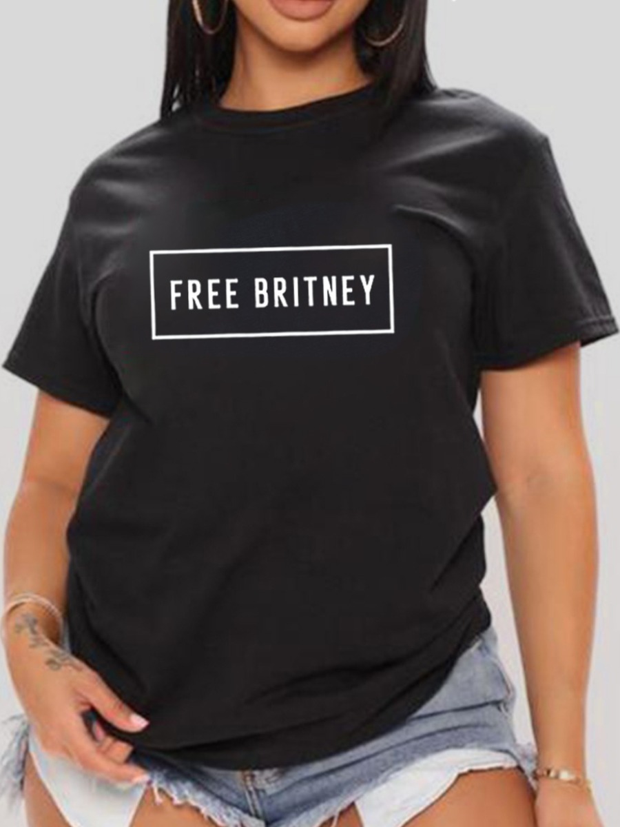 

LW BASICS Round Neck Letter Print T-shirt, Black