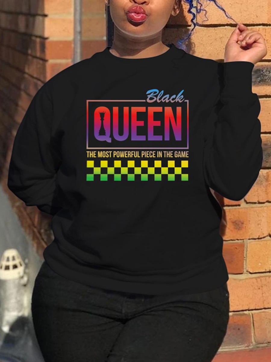 

LW Plus Size Gradient Plaid Letter Print Hoodie, Black