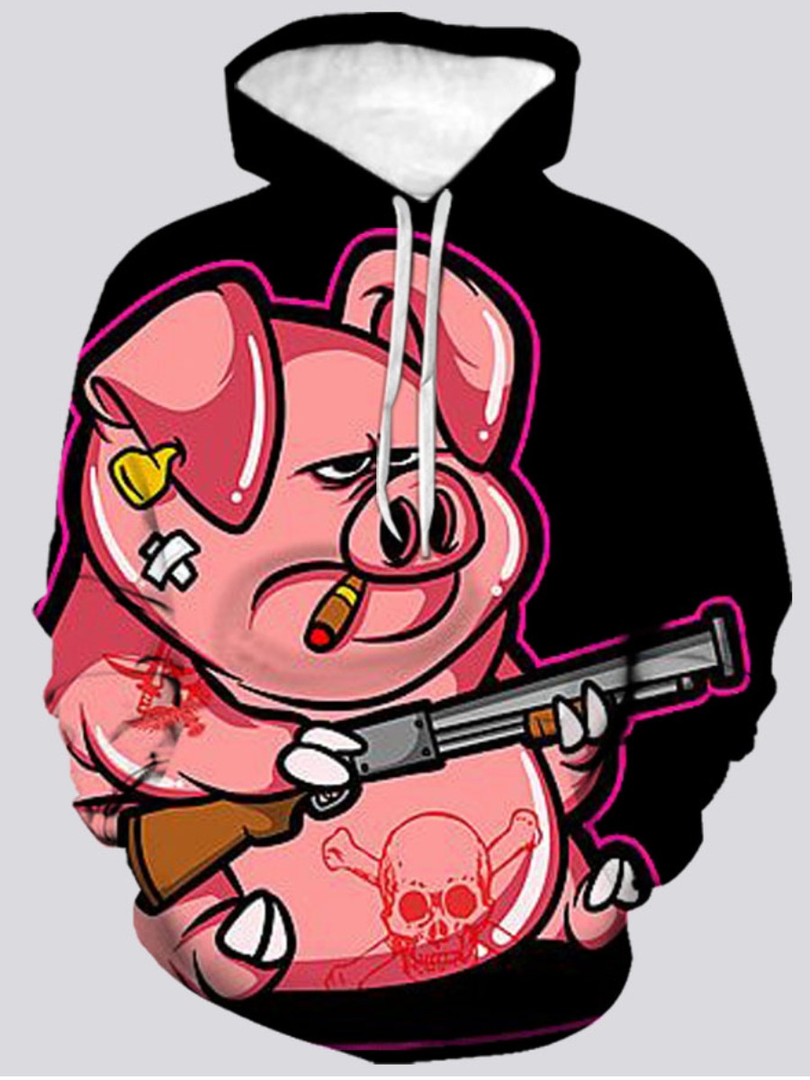 

LW Men Cartoon Print Oversized Hoodie, Black