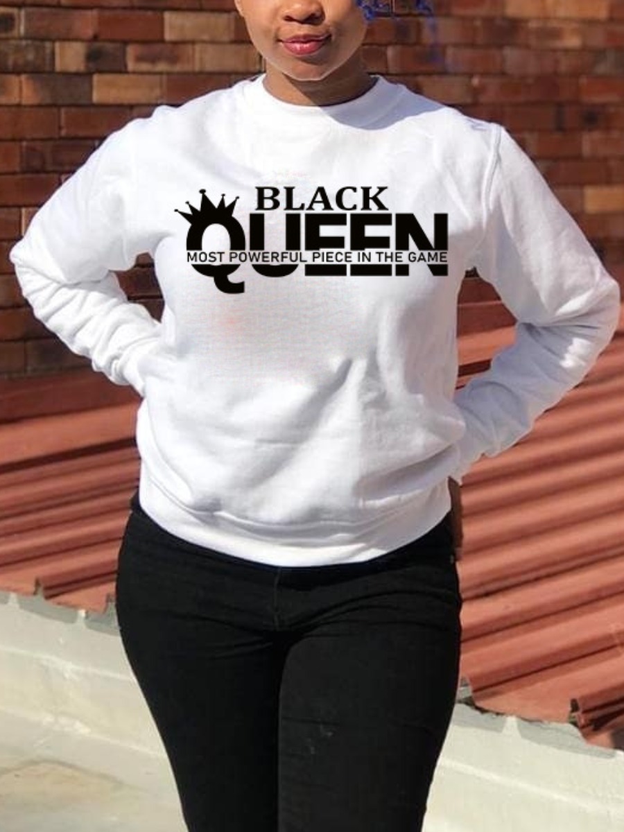 

LW Round Neck Crown Letter Print Hoodie, White