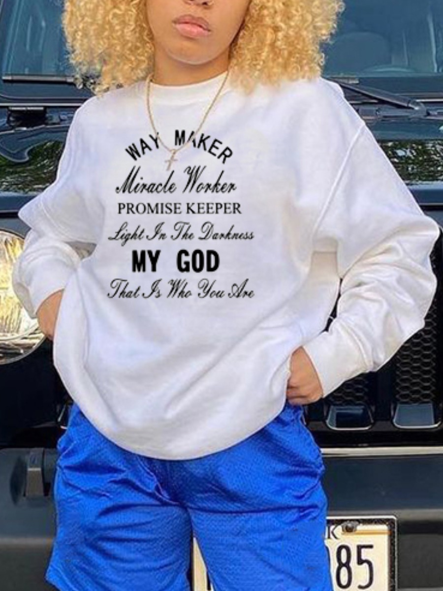 

LW BASICS Letter Print Oversized Hoodie, White