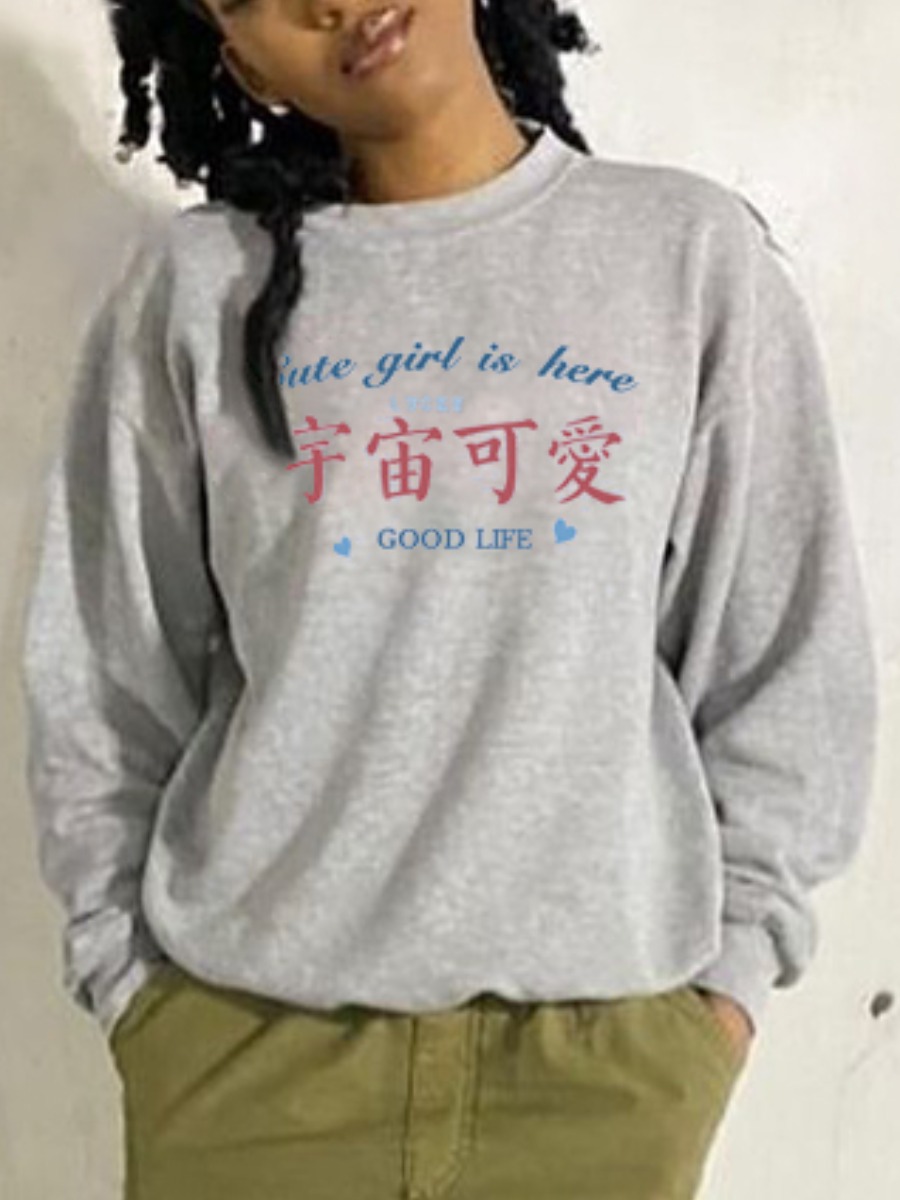 

LW Letter Print Oversized Hoodie, Light grey