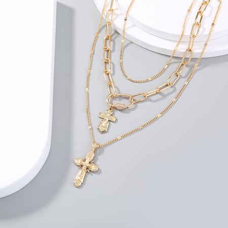 

Lovely Double Cross Multilayer Necklace, Gold