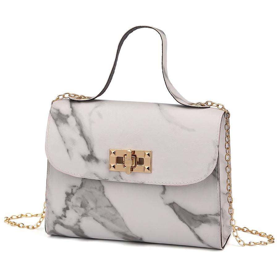 

LW Marble Pattern Chain Strap Crossbody Bag, White