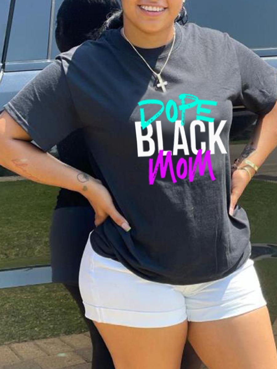 

LW BASICS Round Neck Letter Print T-shirt, Black