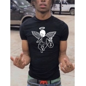 LW Men Round Neck Cartoon Print T-shirt