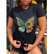 LW Floral Butterfly Print T-shirt