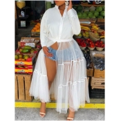 LW Trendy Patchwork See-through White Ankle Length