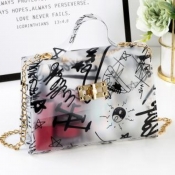 LW Graffiti Print Chain Strap Crossbody Bag