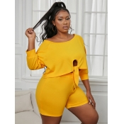 LW COTTON Plus Size Casual Round Neck Bandage Desi